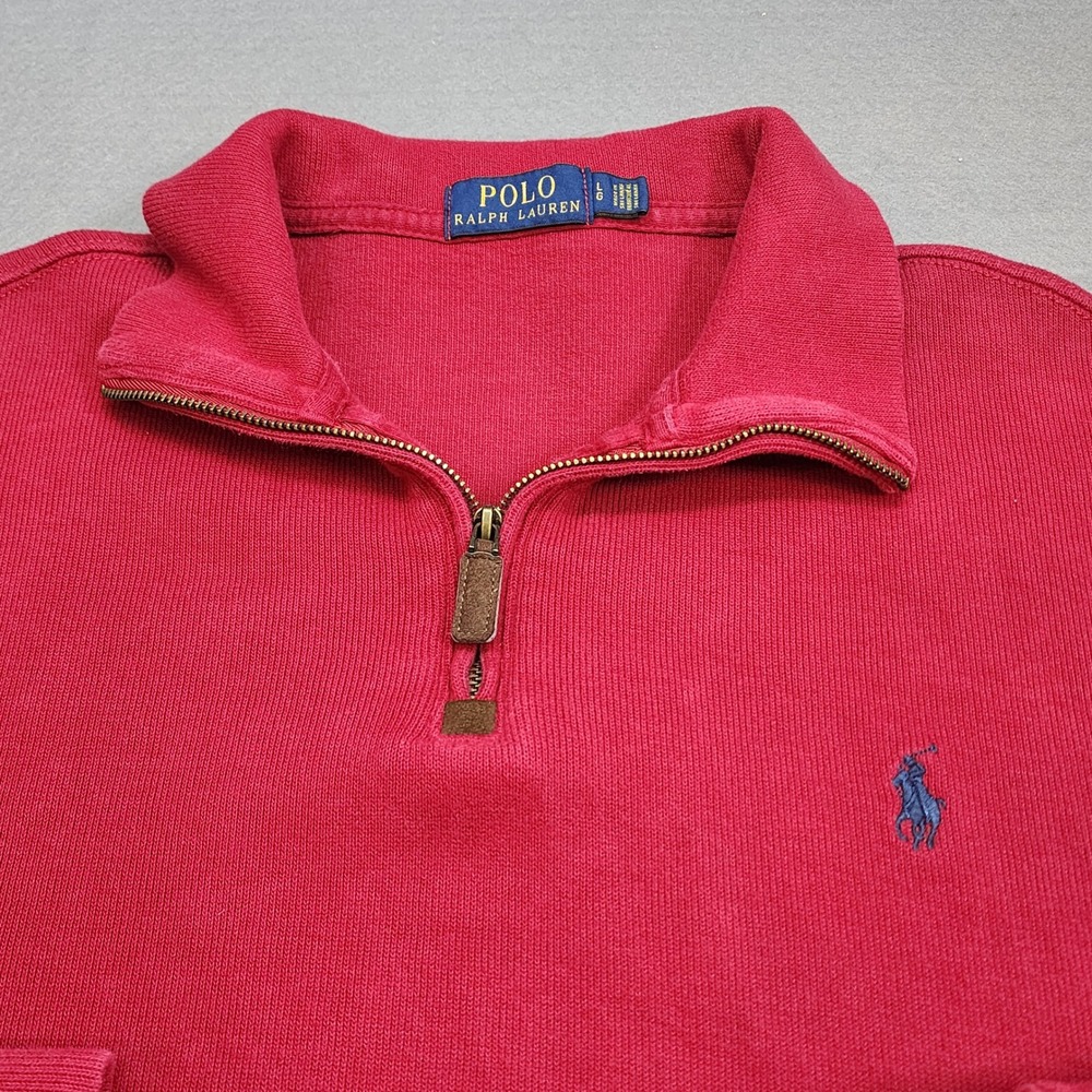 Polo Ralph Lauren Quarter Zip Pullover Red Ribbed Cotton Mens Large - Picture 4 of 8